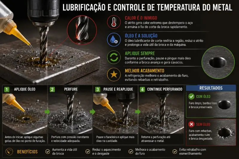 Lubrificação e controle de temperatura do metal